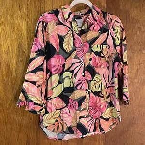 CHICO’S Linen Floral Button-Up Top Sz 1 (8/10)